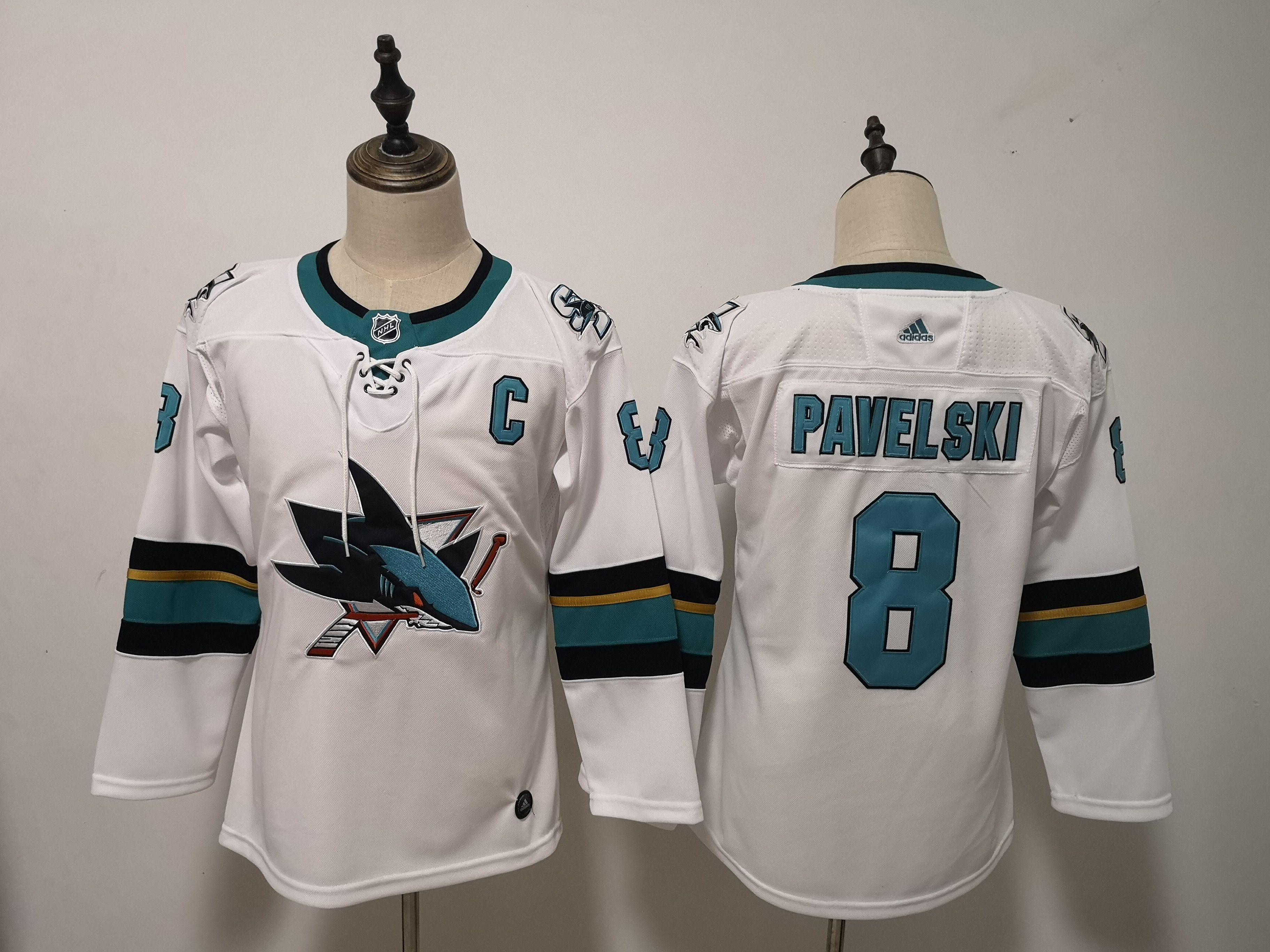 Women San Jose Sharks #8 Pavelski White Adidas Stitched NHL Jersey
